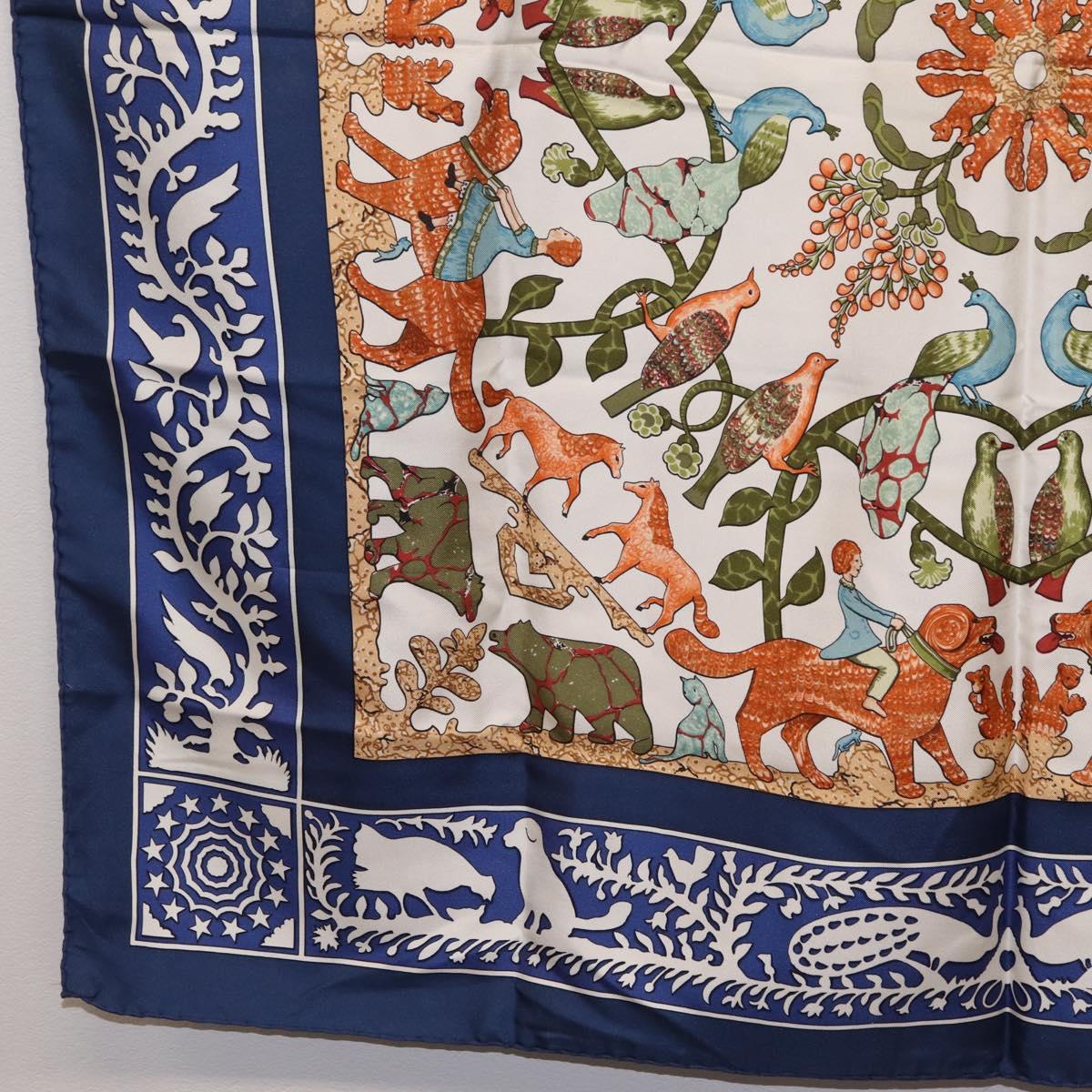 HERMES Carre 90 Scarf ""EARLY AMERICA"" Silk Blue Auth bs37948