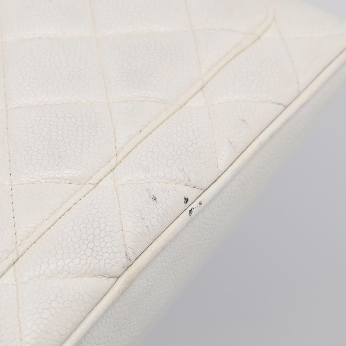 CHANEL Standard Tote Bag Caviar Skin White Gold Tone CC Auth bs37961