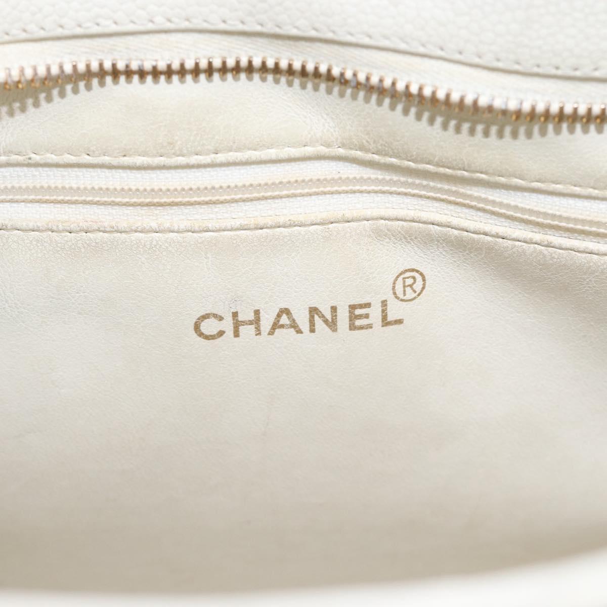 CHANEL Standard Tote Bag Caviar Skin White Gold Tone CC Auth bs37961