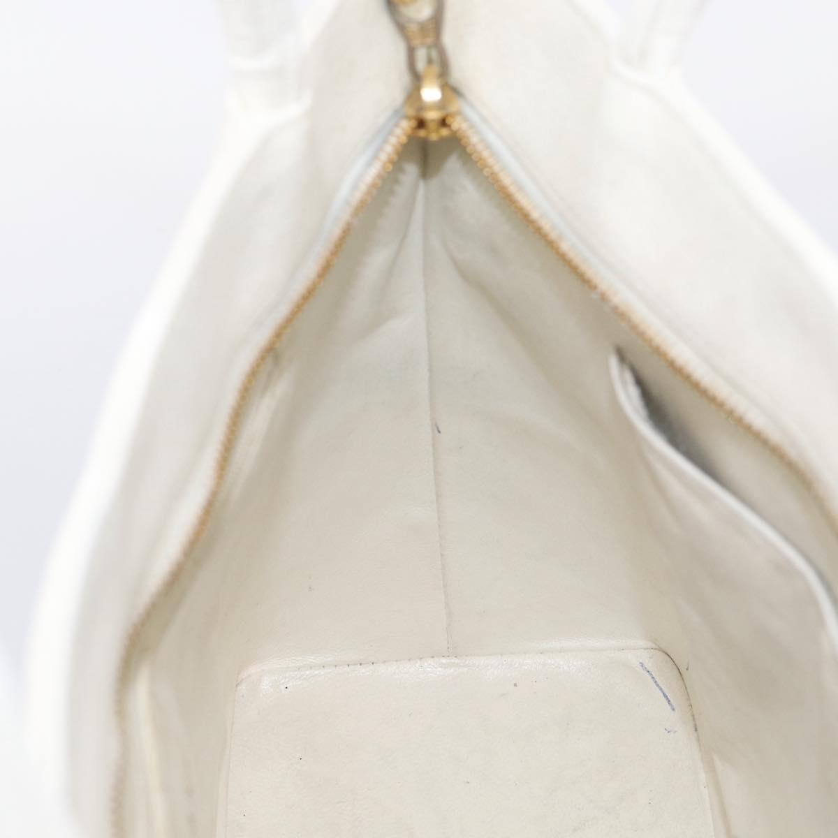 CHANEL Standard Tote Bag Caviar Skin White Gold Tone CC Auth bs37961