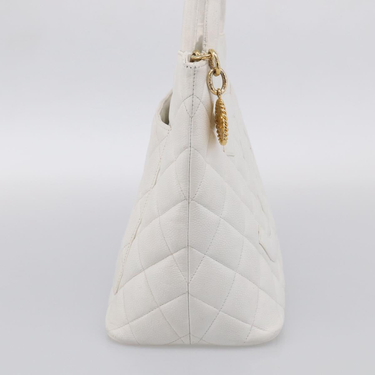 CHANEL Standard Tote Bag Caviar Skin White Gold Tone CC Auth bs37961