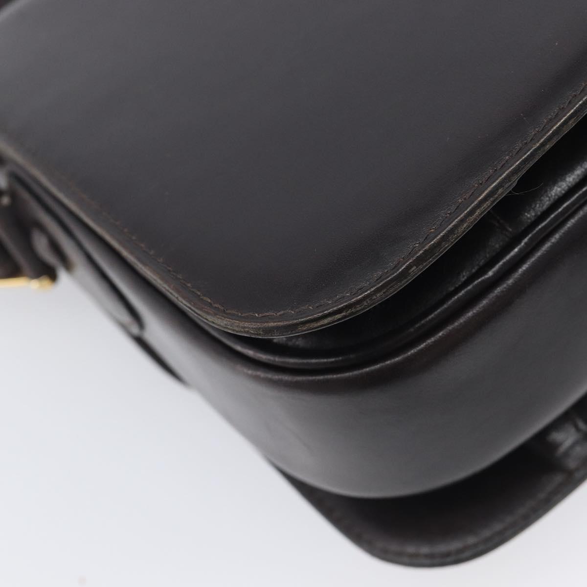 CELINE Shoulder Bag Leather Black Gold Tone Auth bs37968