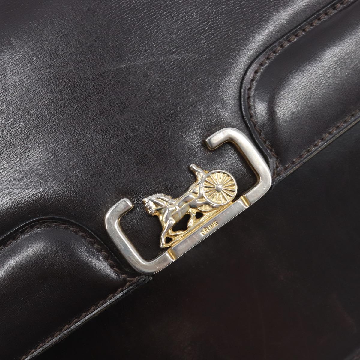 CELINE Shoulder Bag Leather Black Gold Tone Auth bs37968