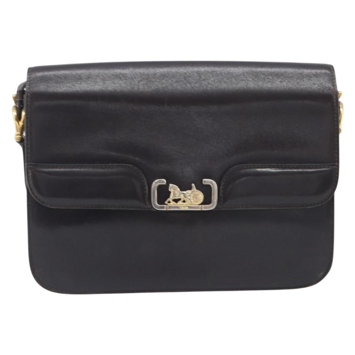 CELINE Shoulder Bag Leather Black Gold Tone Auth bs37968
