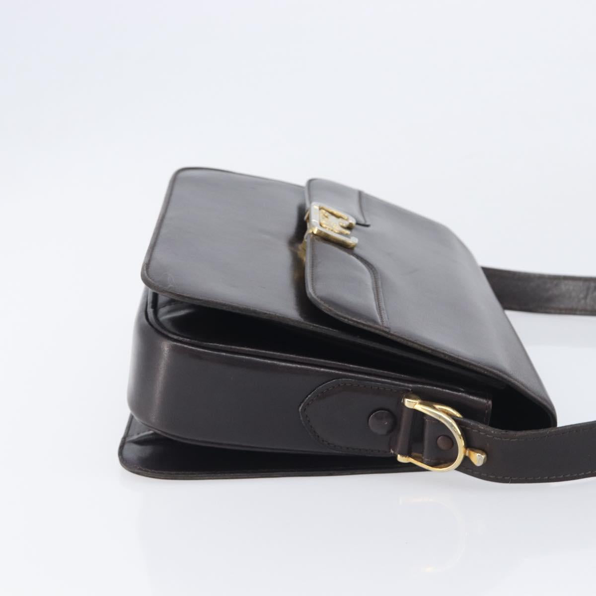 CELINE Shoulder Bag Leather Black Gold Tone Auth bs37968
