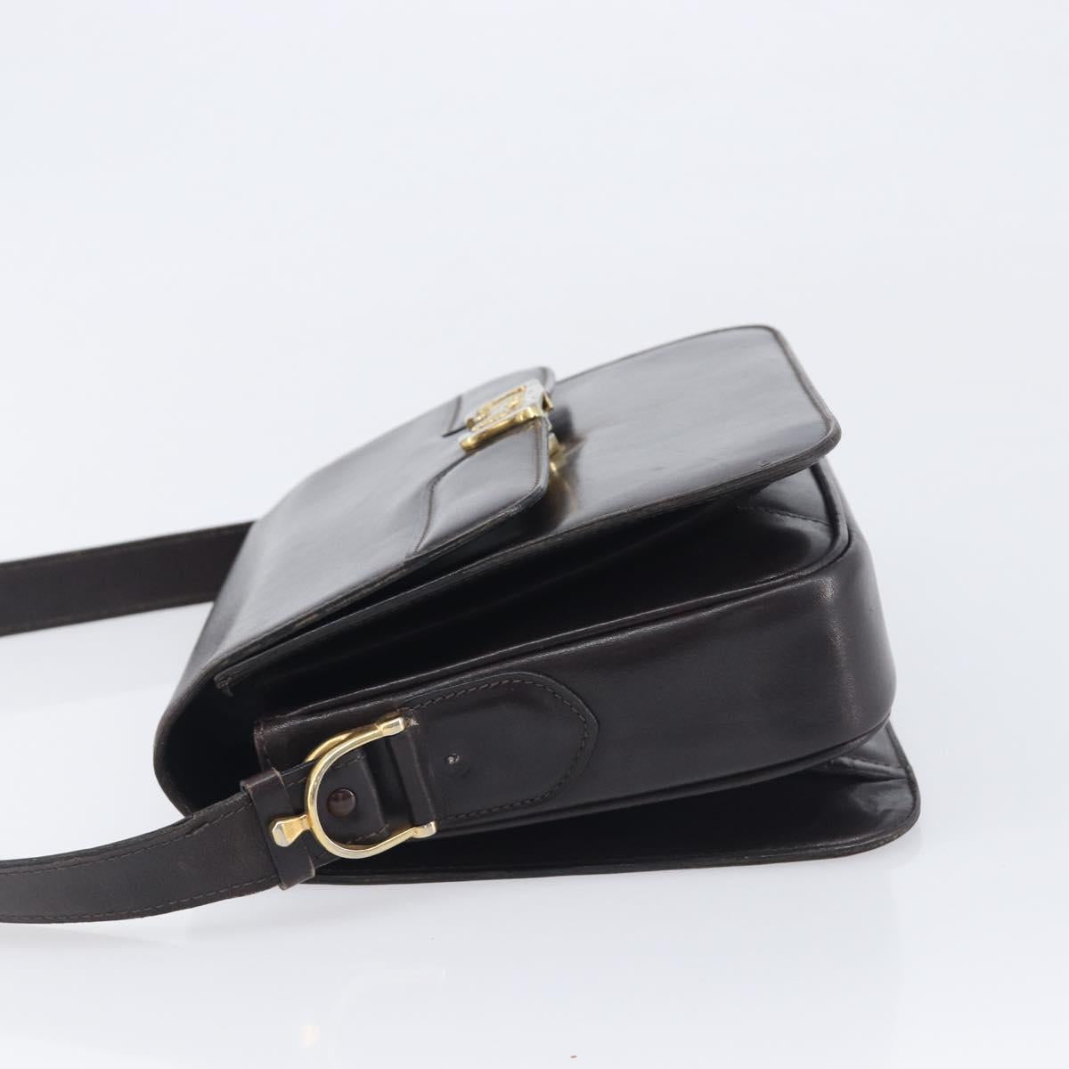 CELINE Shoulder Bag Leather Black Gold Tone Auth bs37968