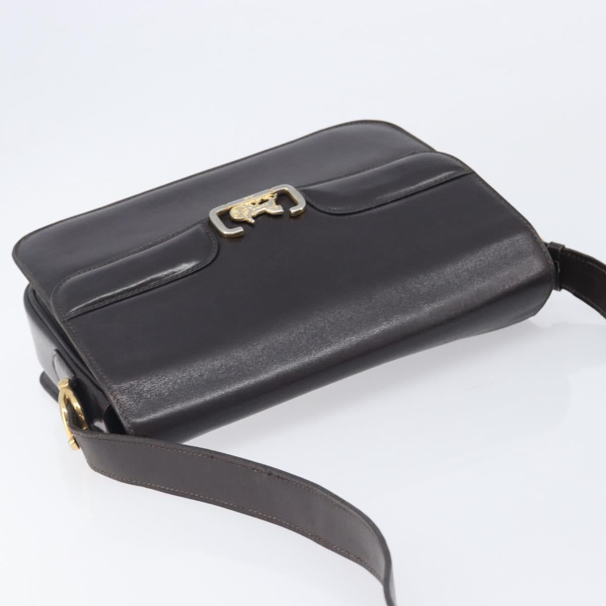 CELINE Shoulder Bag Leather Black Gold Tone Auth bs37968