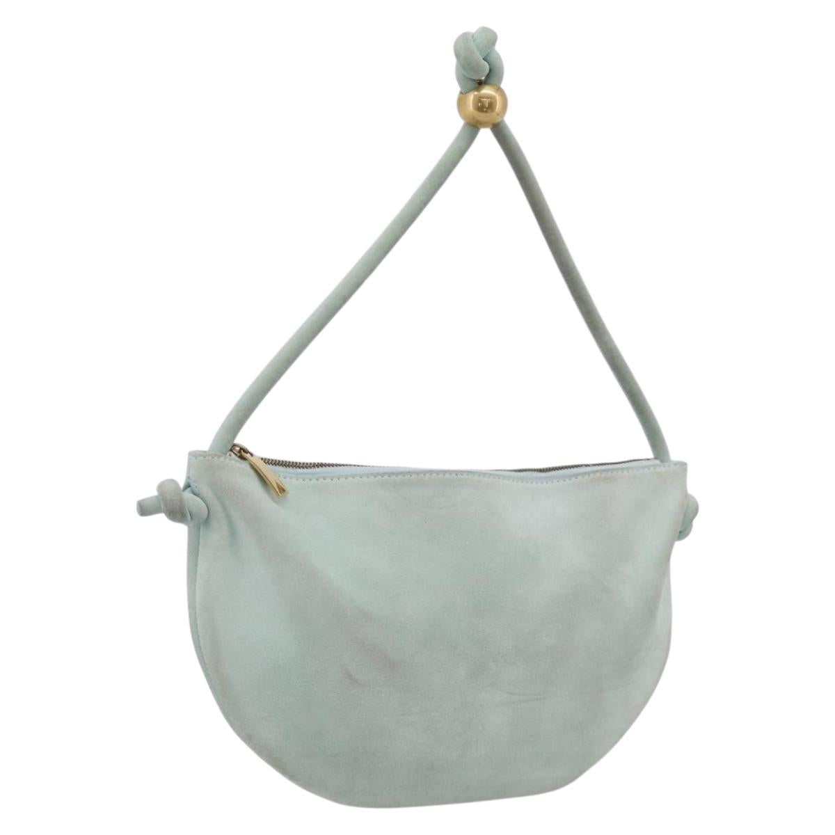 Bottega Veneta Hand Bag Suede Light Blue Gold Tone Auth bs37969