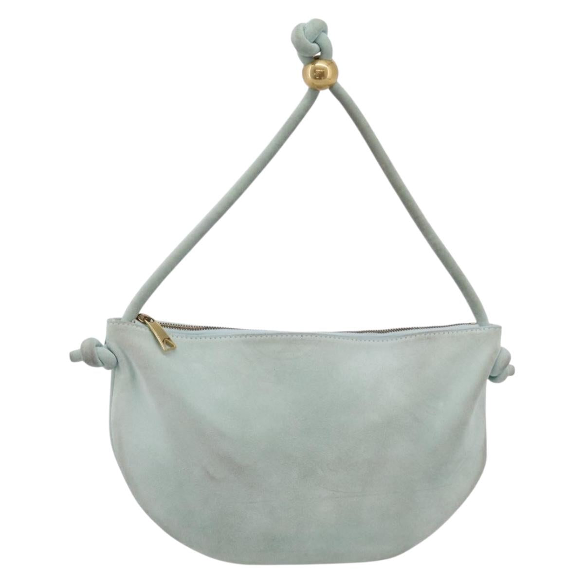 Bottega Veneta Hand Bag Suede Light Blue Gold Tone Auth bs37969