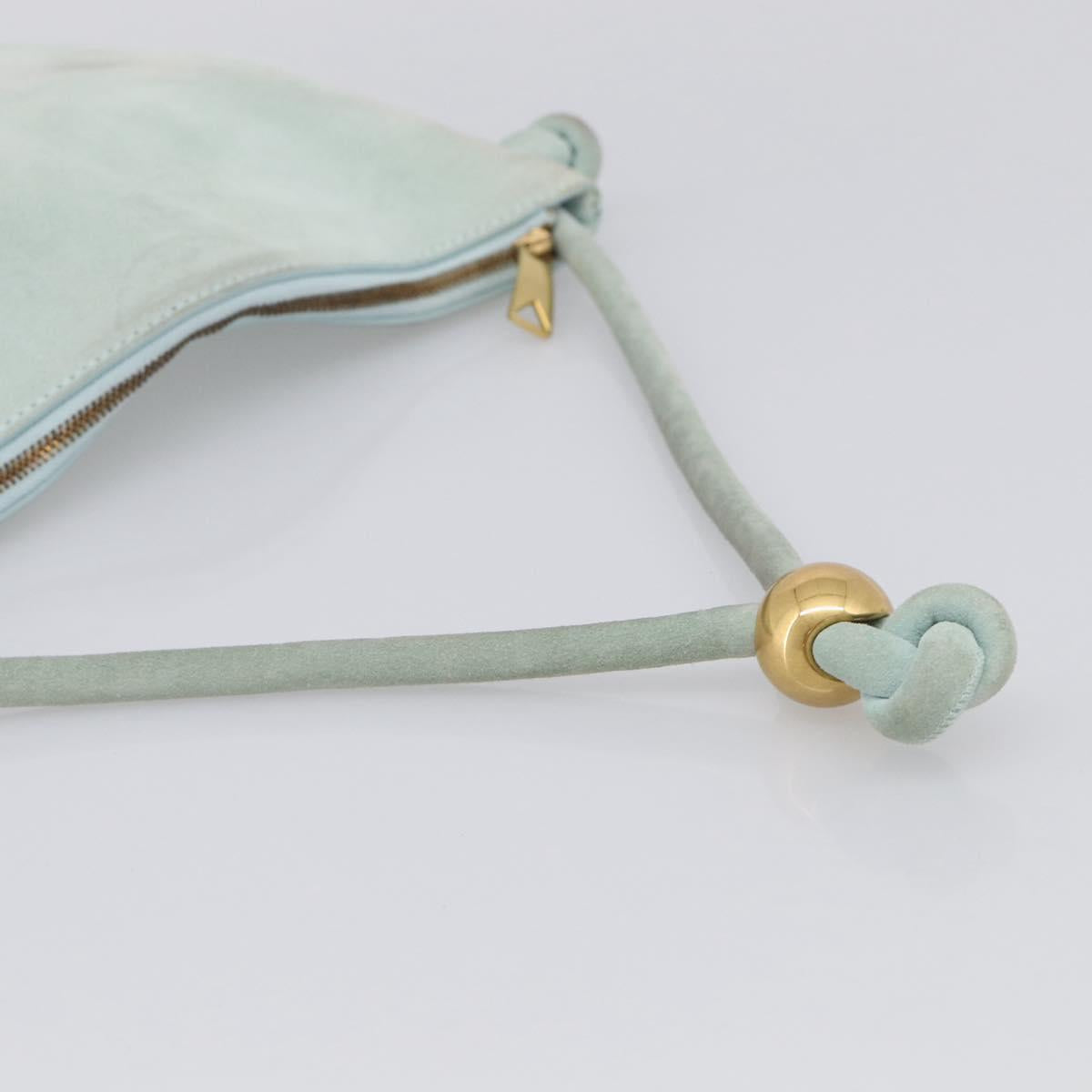 Bottega Veneta Hand Bag Suede Light Blue Gold Tone Auth bs37969