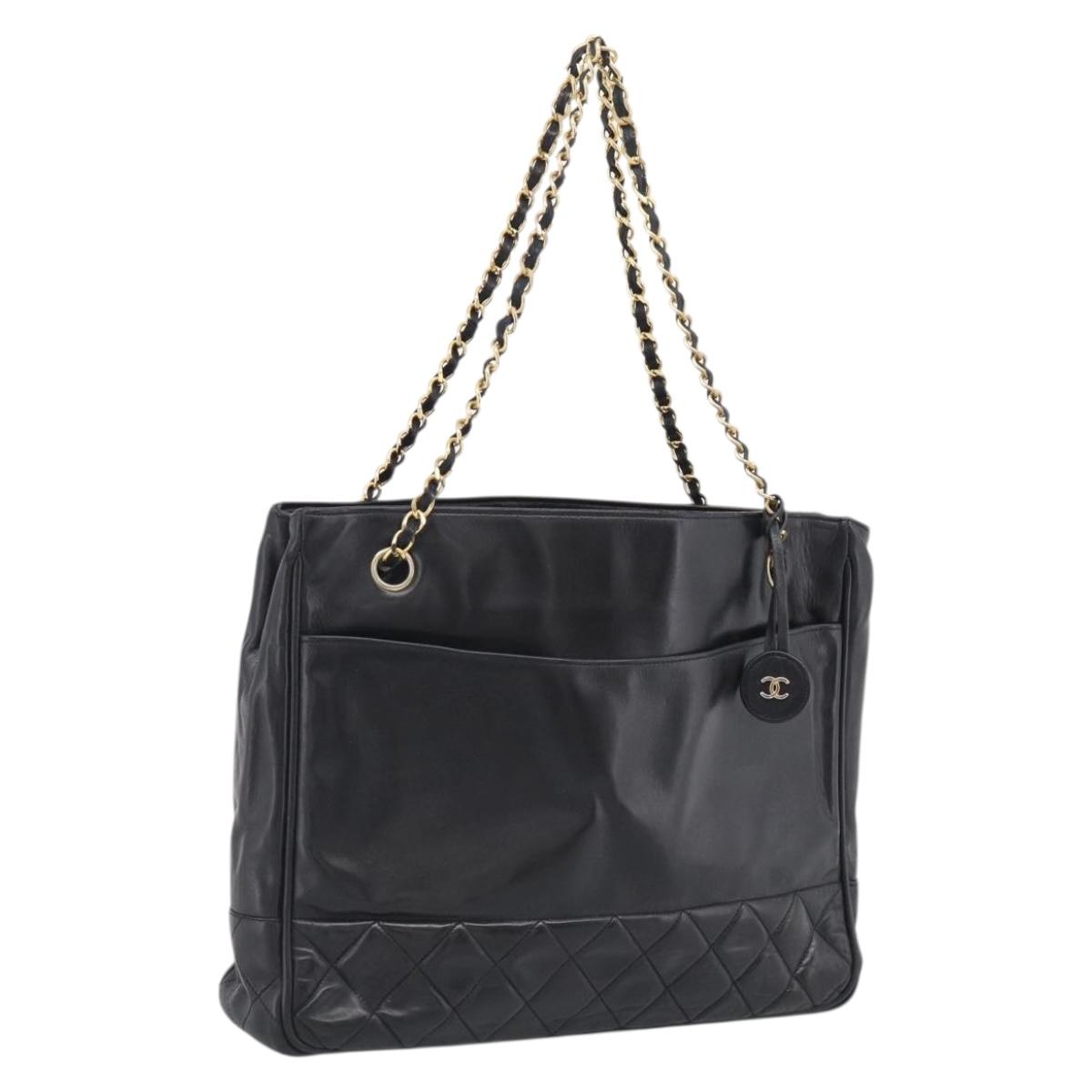 CHANEL Matelasse Chain Shoulder Bag Lamb Skin Black Gold Tone CC Auth bs37970
