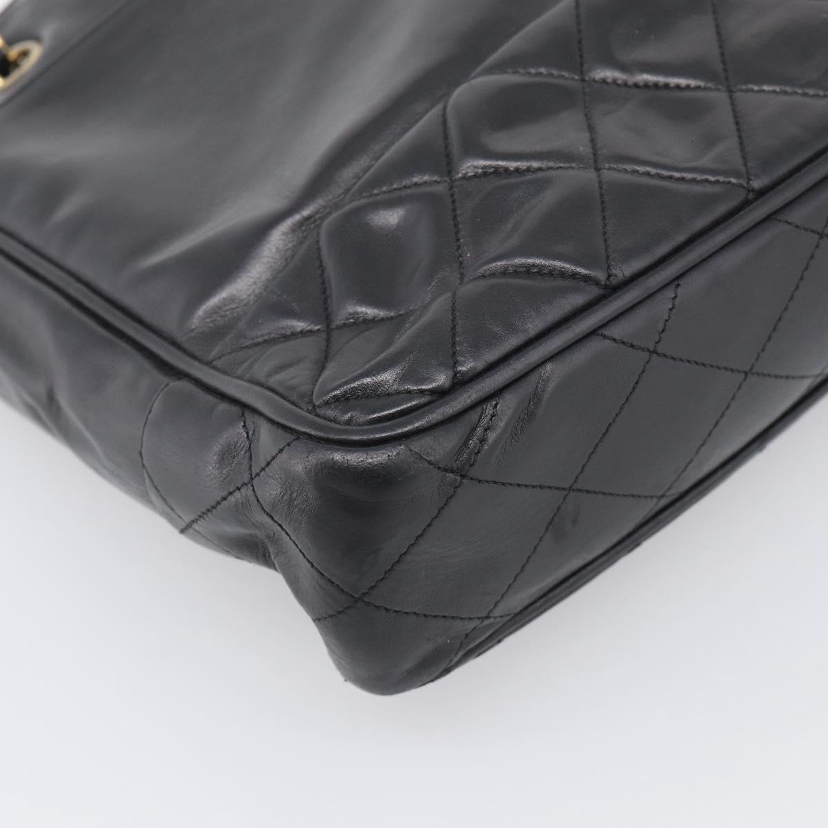 CHANEL Matelasse Chain Shoulder Bag Lamb Skin Black Gold Tone CC Auth bs37970