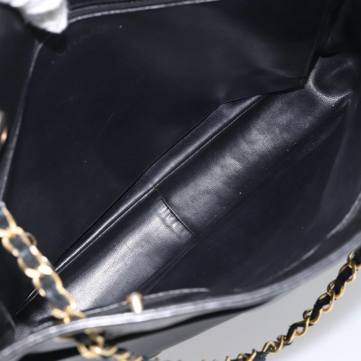 CHANEL Matelasse Chain Shoulder Bag Lamb Skin Black Gold Tone CC Auth bs37970