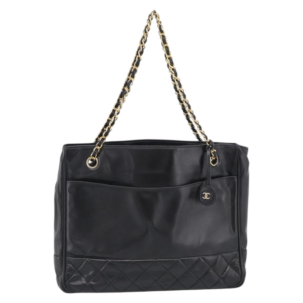CHANEL Matelasse Chain Shoulder Bag Lamb Skin Black Gold Tone CC Auth bs37970