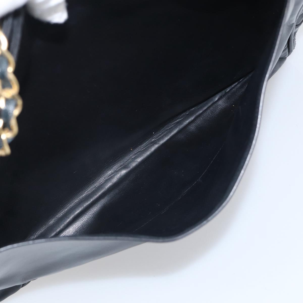 CHANEL Matelasse Chain Shoulder Bag Lamb Skin Black Gold Tone CC Auth bs37970