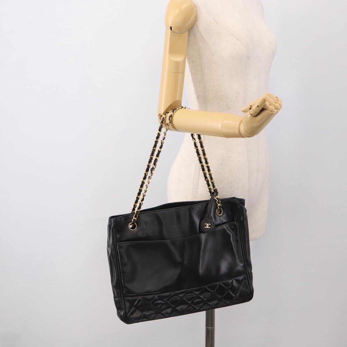 CHANEL Matelasse Chain Shoulder Bag Lamb Skin Black Gold Tone CC Auth bs37970