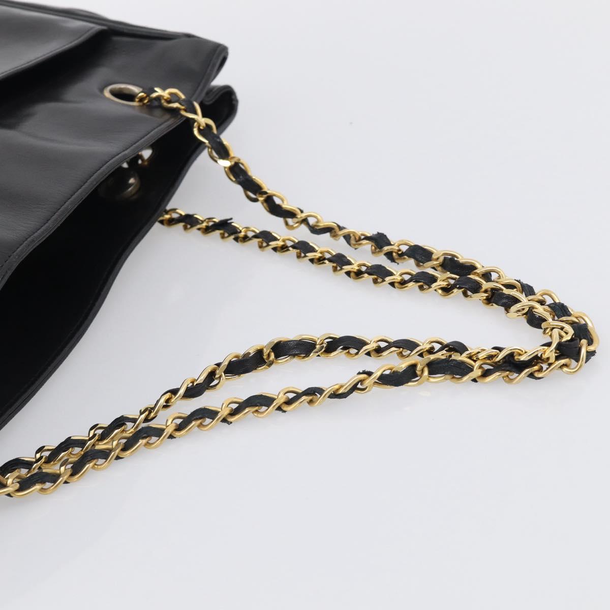 CHANEL Matelasse Chain Shoulder Bag Lamb Skin Black Gold Tone CC Auth bs37970
