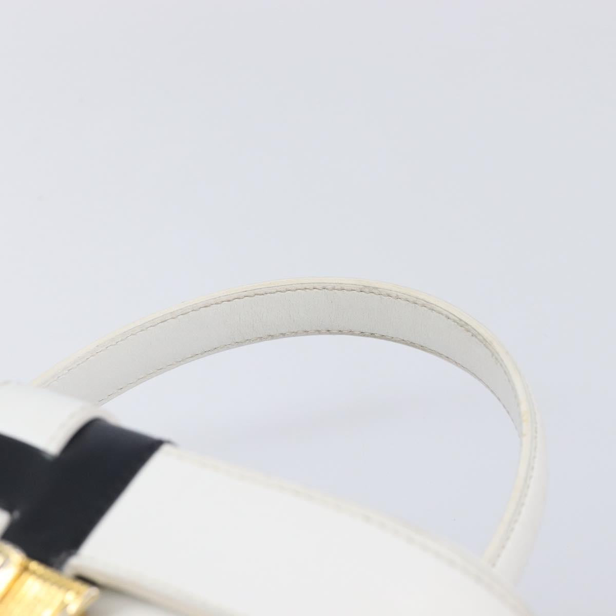 CELINE Vanity Hand Bag Leather White Gold Tone Auth bs37980