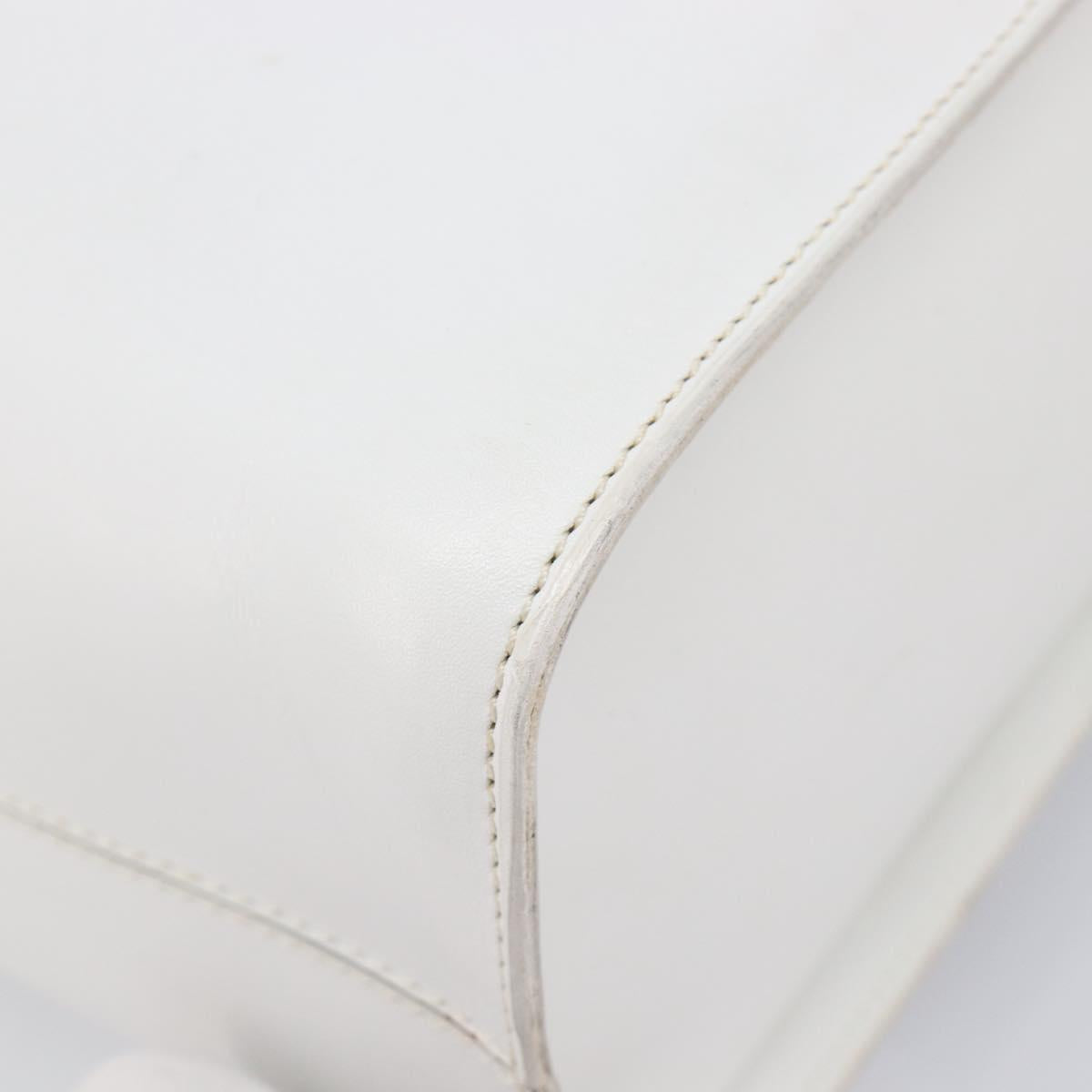CELINE Vanity Hand Bag Leather White Gold Tone Auth bs37980