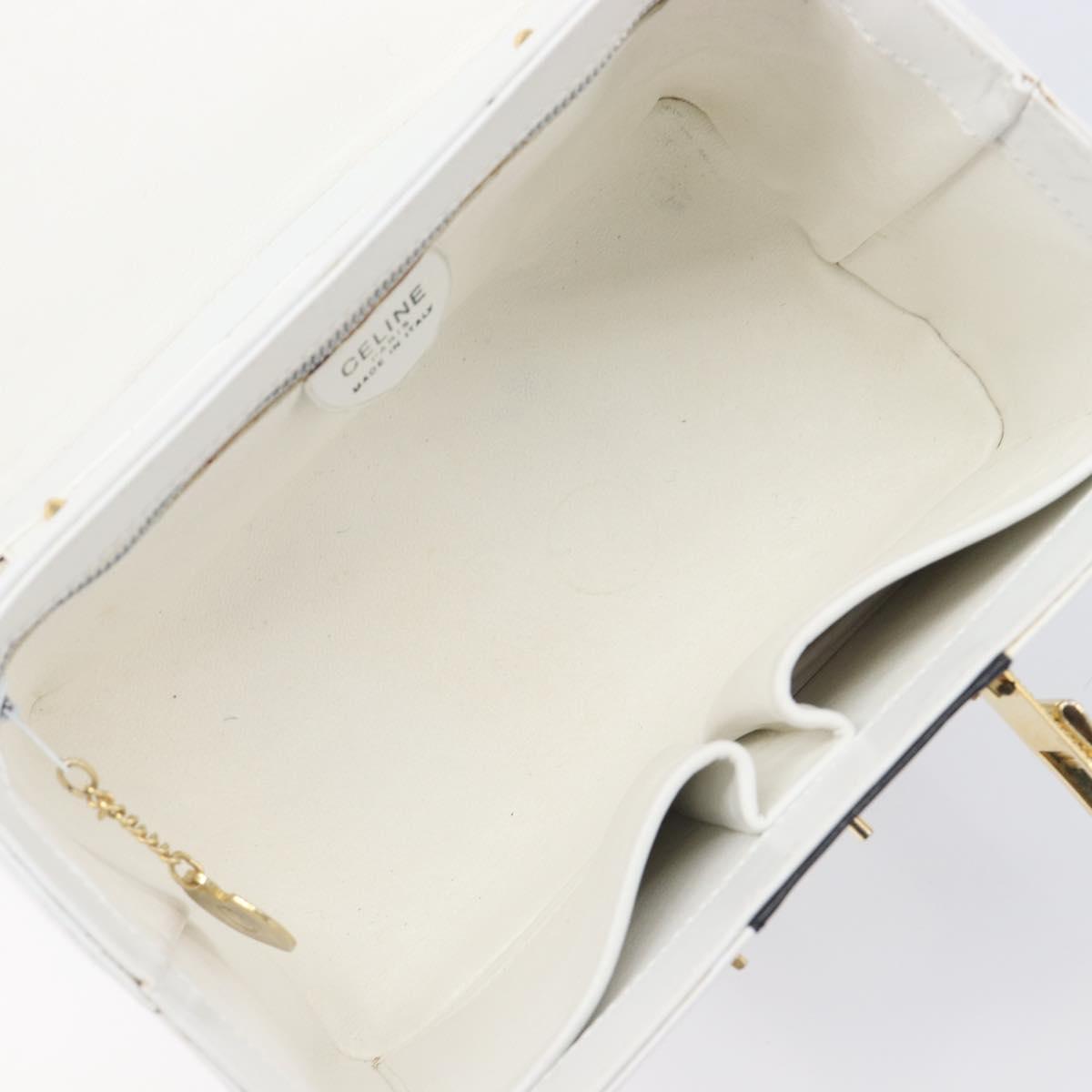 CELINE Vanity Hand Bag Leather White Gold Tone Auth bs37980