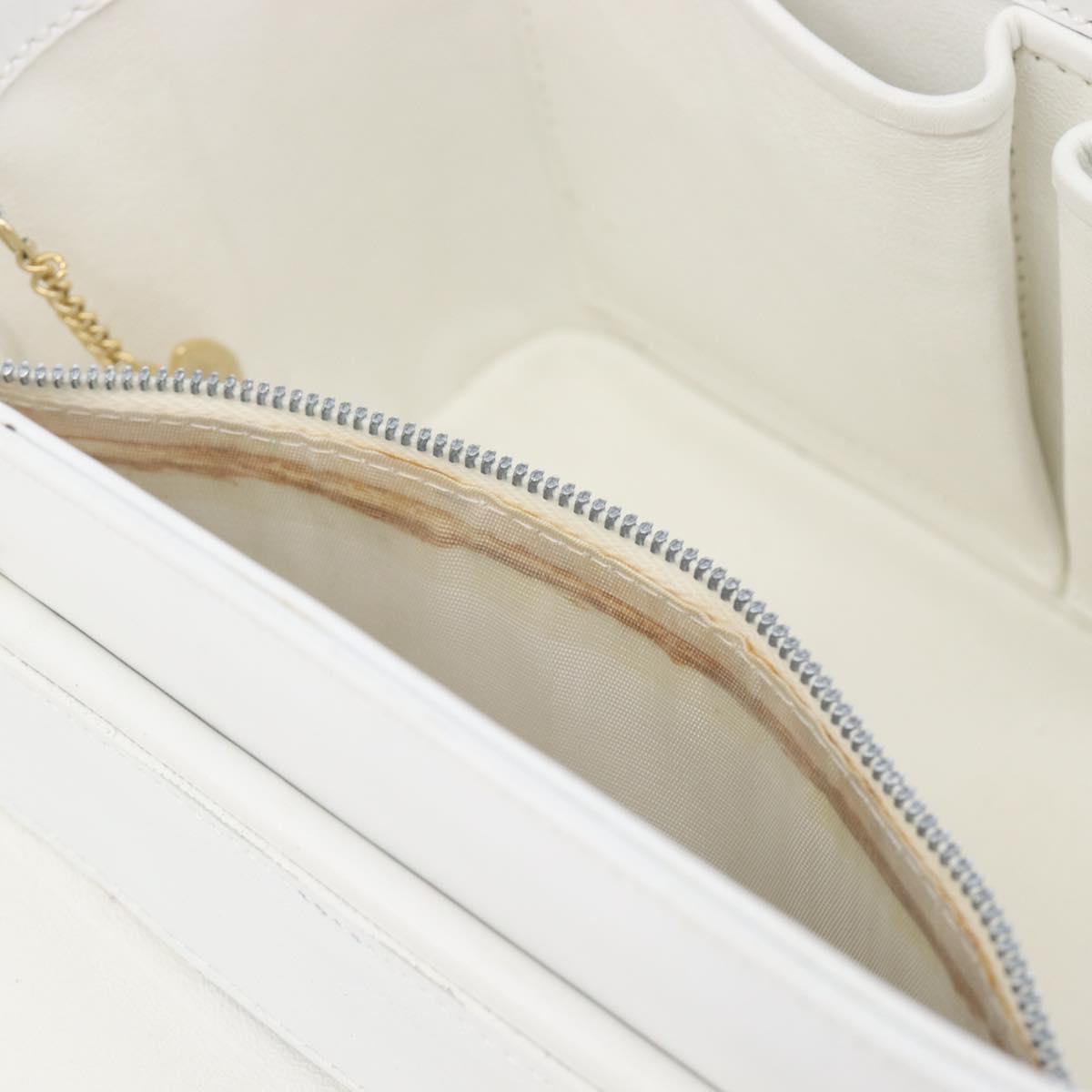 CELINE Vanity Hand Bag Leather White Gold Tone Auth bs37980