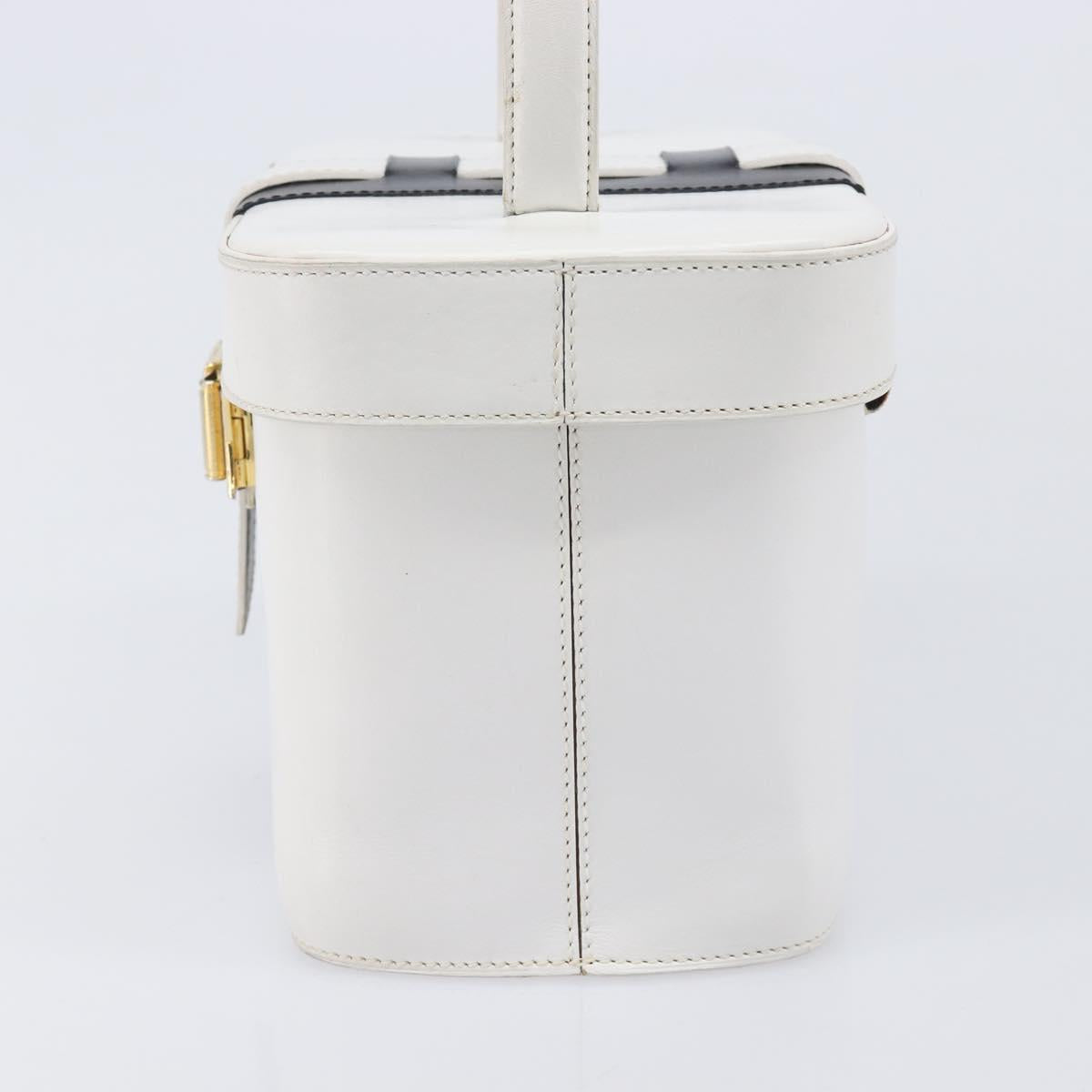 CELINE Vanity Hand Bag Leather White Gold Tone Auth bs37980