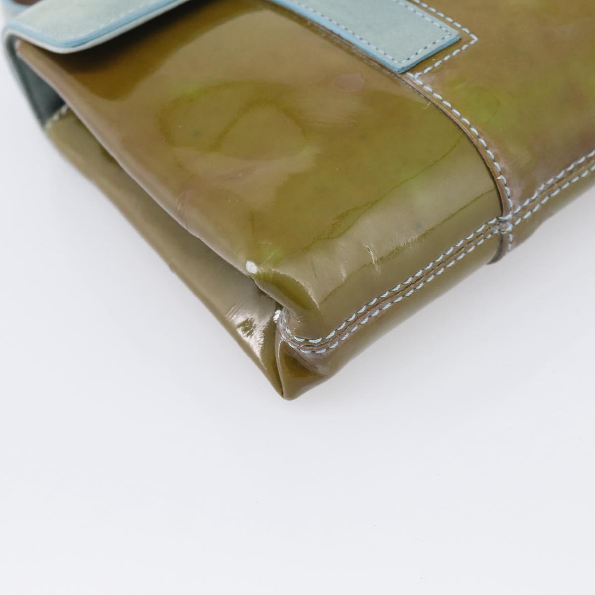 BVLGARI Hand Bag Patent Light Blue Silver Auth bs37982