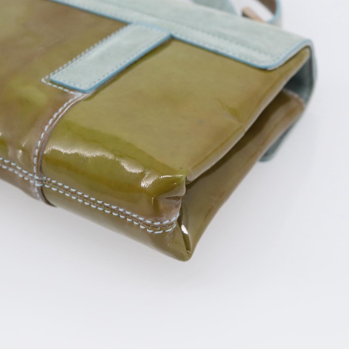 BVLGARI Hand Bag Patent Light Blue Silver Auth bs37982