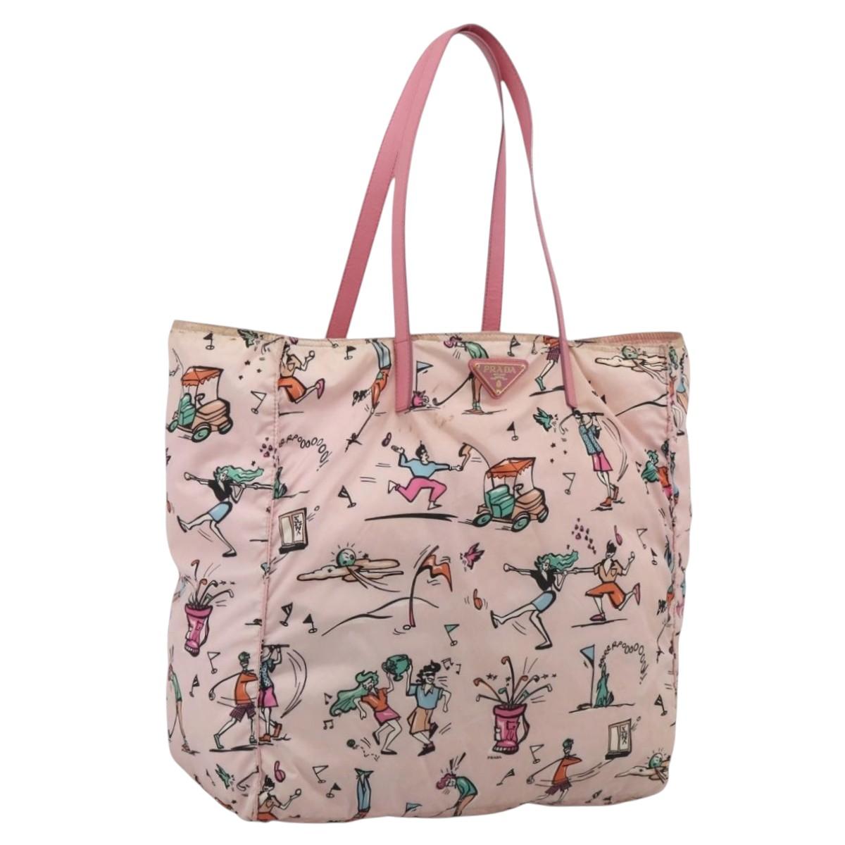 PRADA Tote Bag Nylon Hawaii Limited Pink Gold Tone Auth bs37983