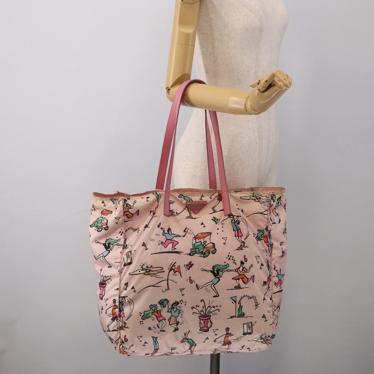 PRADA Tote Bag Nylon Hawaii Limited Pink Gold Tone Auth bs37983