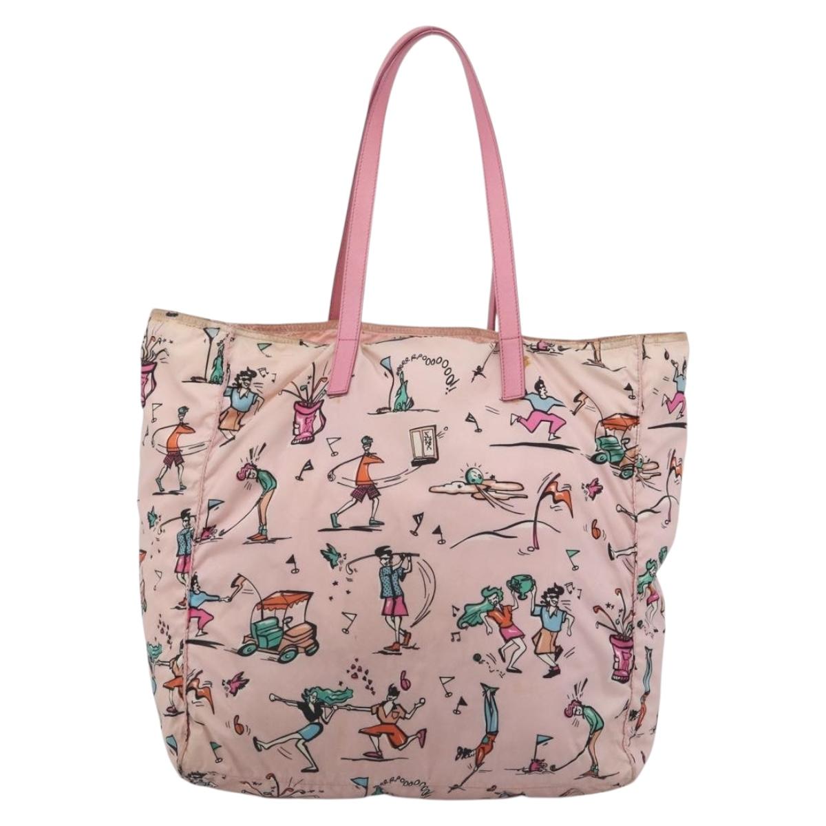 PRADA Tote Bag Nylon Hawaii Limited Pink Gold Tone Auth bs37983