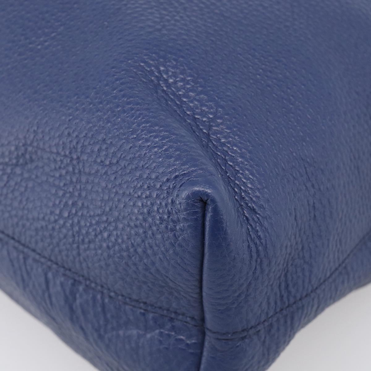 PRADA Hand Bag Leather Blue Gold Tone Auth bs37985