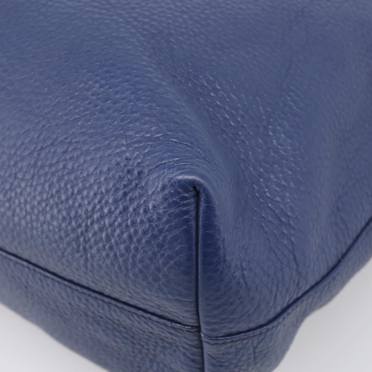 PRADA Hand Bag Leather Blue Gold Tone Auth bs37985