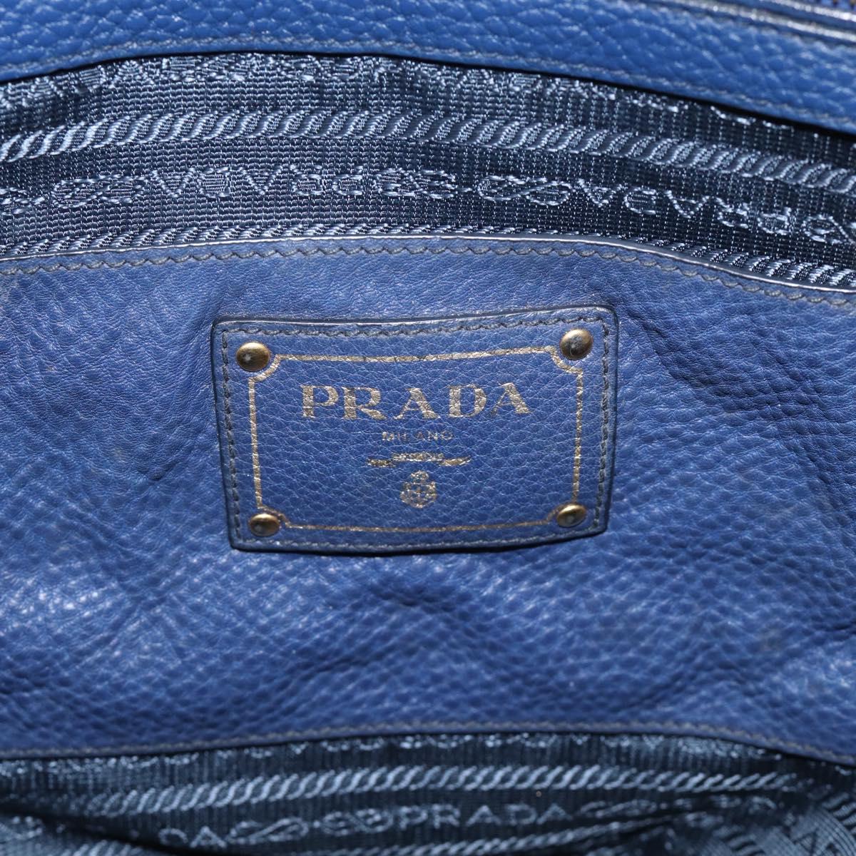 PRADA Hand Bag Leather Blue Gold Tone Auth bs37985
