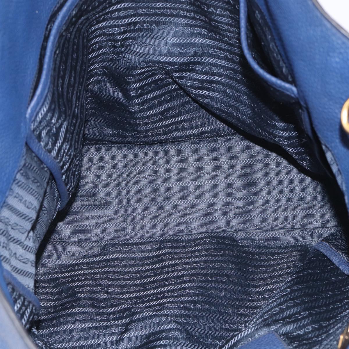 PRADA Hand Bag Leather Blue Gold Tone Auth bs37985