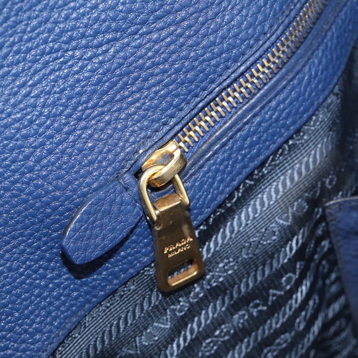 PRADA Hand Bag Leather Blue Gold Tone Auth bs37985