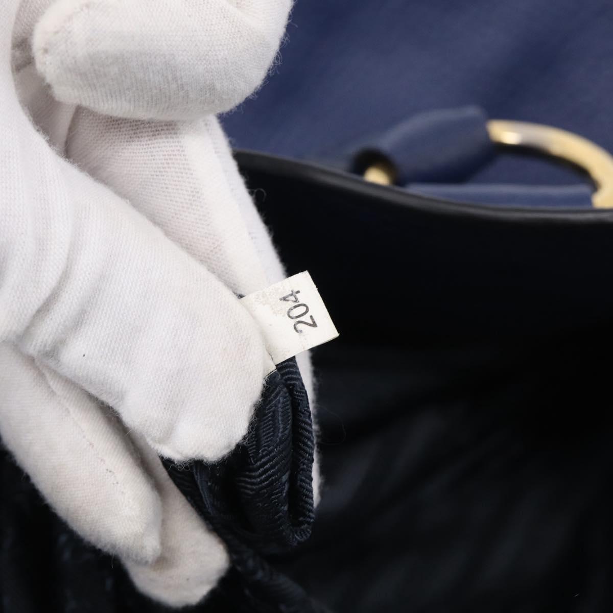 PRADA Hand Bag Leather Blue Gold Tone Auth bs37985