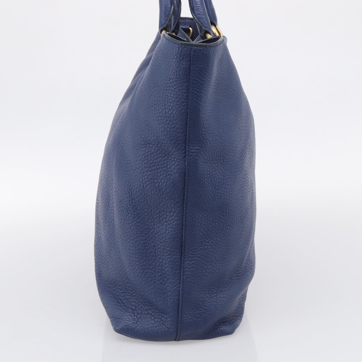PRADA Hand Bag Leather Blue Gold Tone Auth bs37985