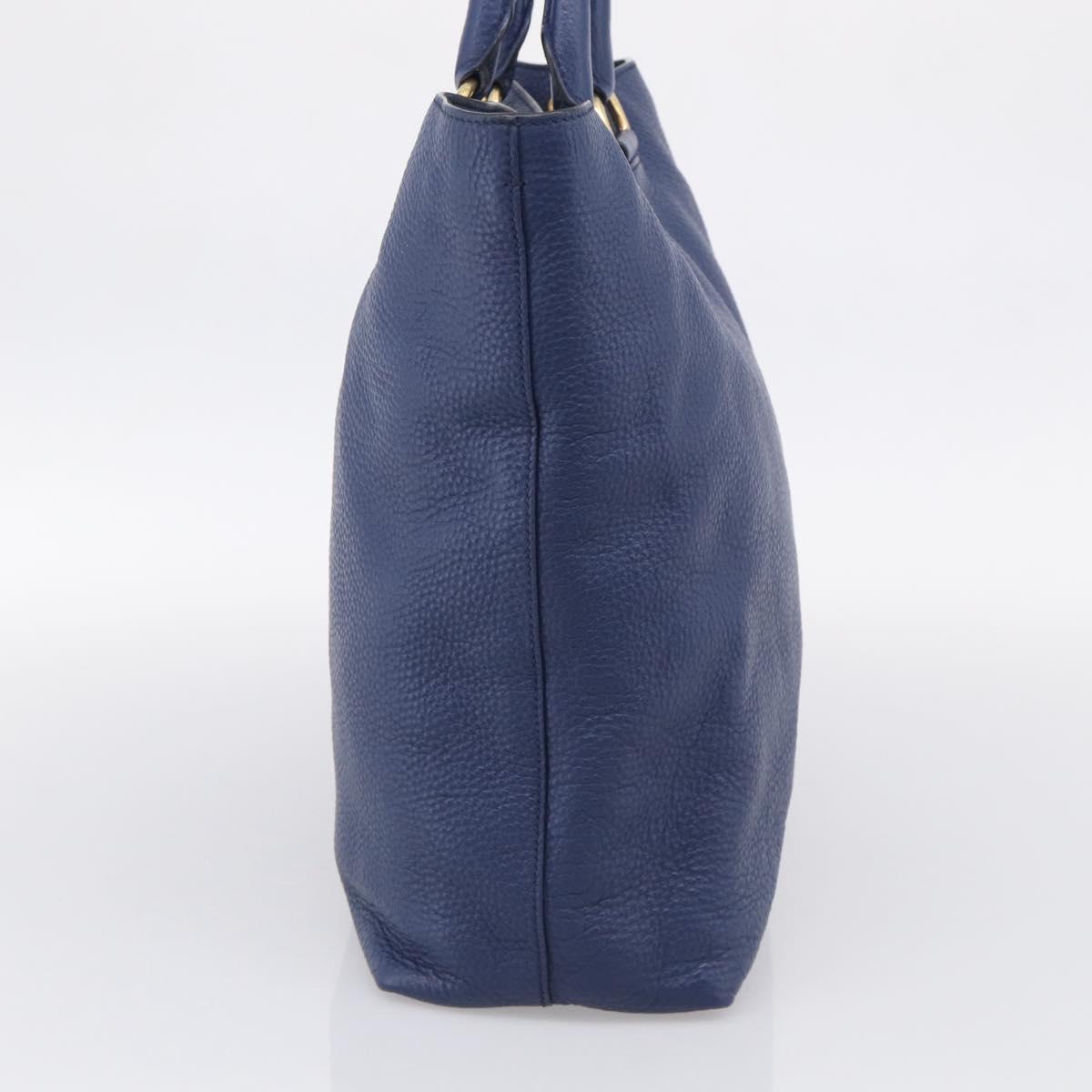 PRADA Hand Bag Leather Blue Gold Tone Auth bs37985
