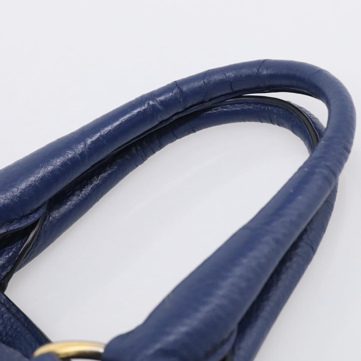 PRADA Hand Bag Leather Blue Gold Tone Auth bs37985