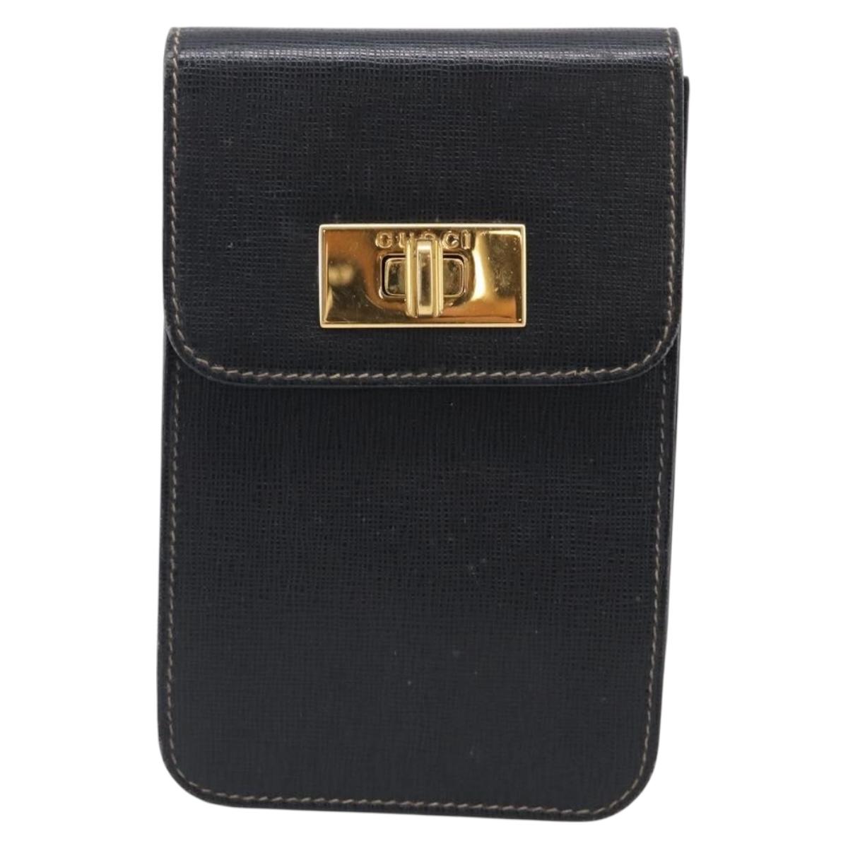 GUCCI Mini Shoulder Bag Leather Black Gold Tone 007 1742 0237 Auth bs37987