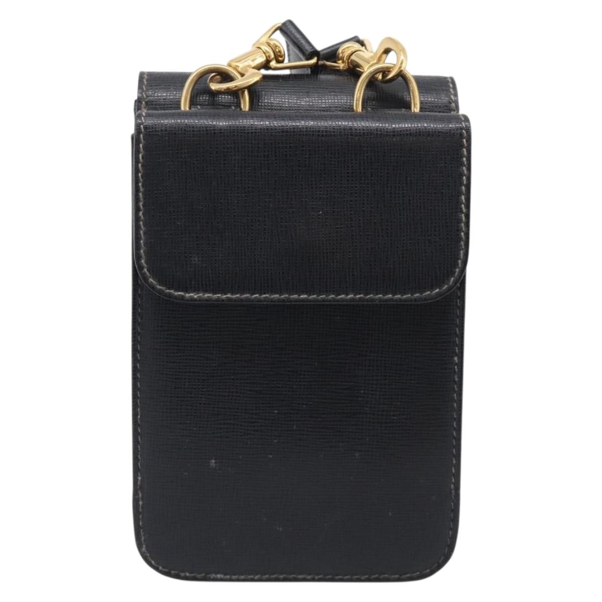GUCCI Mini Shoulder Bag Leather Black Gold Tone 007 1742 0237 Auth bs37987