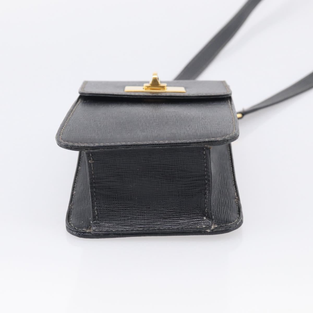 GUCCI Mini Shoulder Bag Leather Black Gold Tone 007 1742 0237 Auth bs37987
