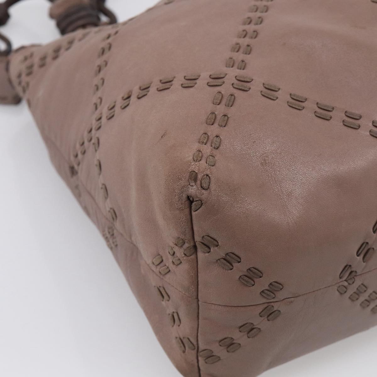 LOEWE Shoulder Bag Leather Brown Silver Auth bs37991