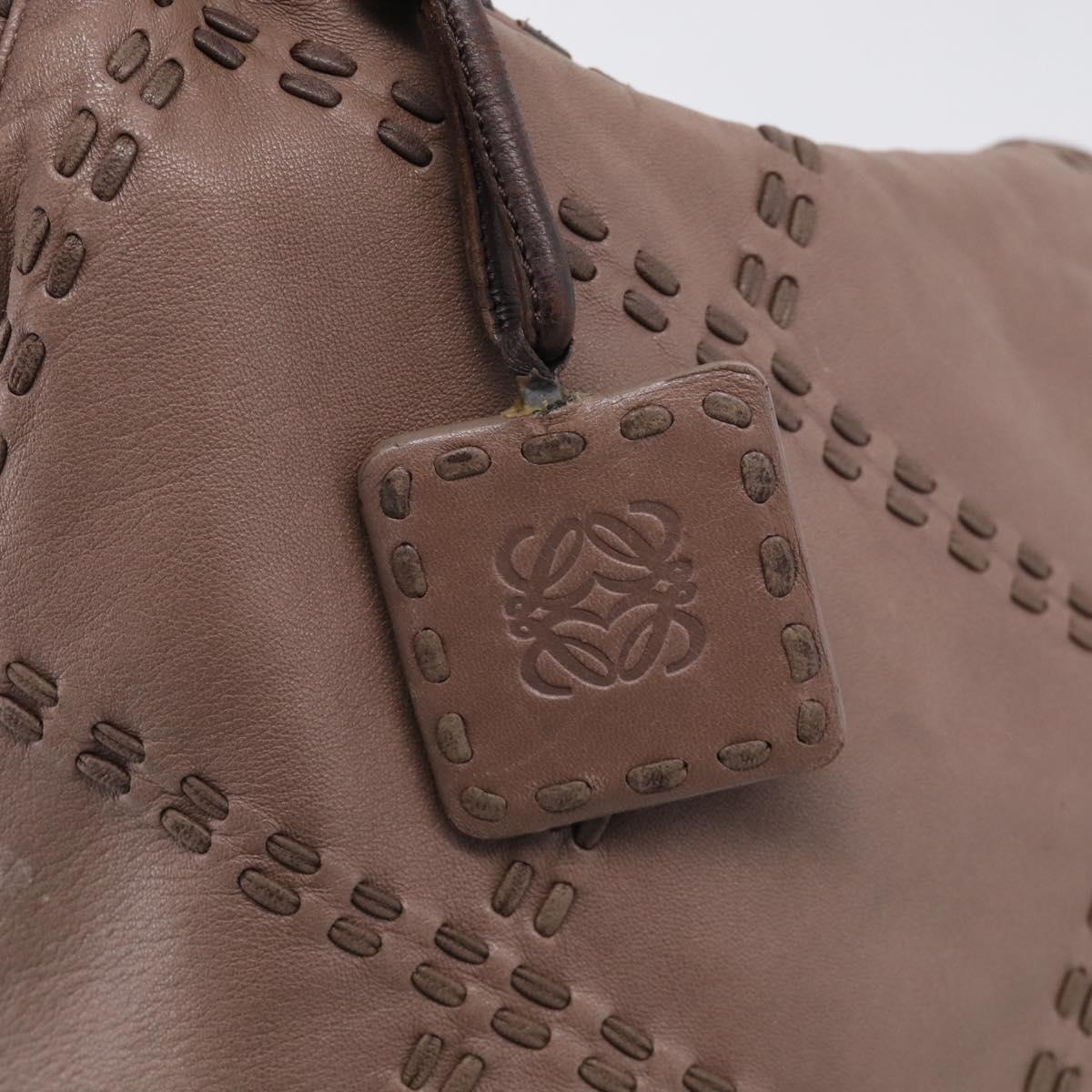 LOEWE Shoulder Bag Leather Brown Silver Auth bs37991