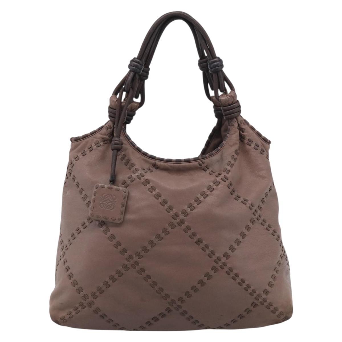 LOEWE Shoulder Bag Leather Brown Silver Auth bs37991