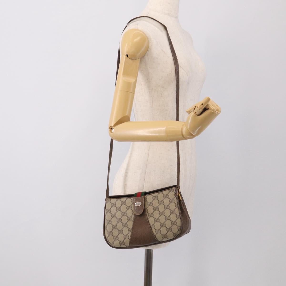 GUCCI GG Supreme Web Sherry Line Shoulder Bag PVC Beige 10 02 024 Auth bs37993