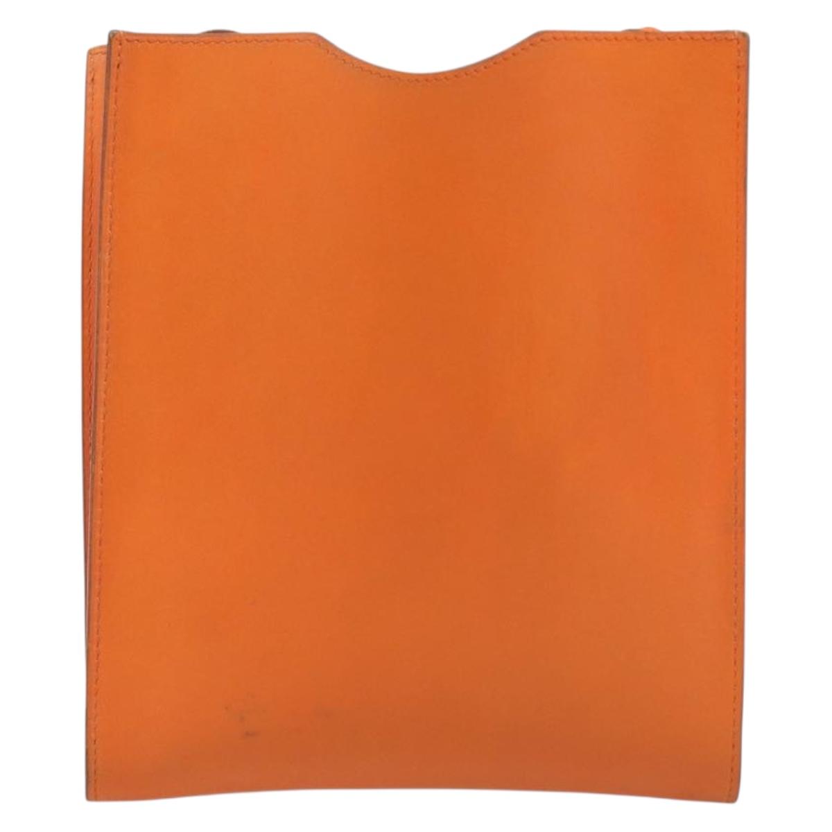 HERMES Onimetu Shoulder Bag Leather Orange Auth bs37999