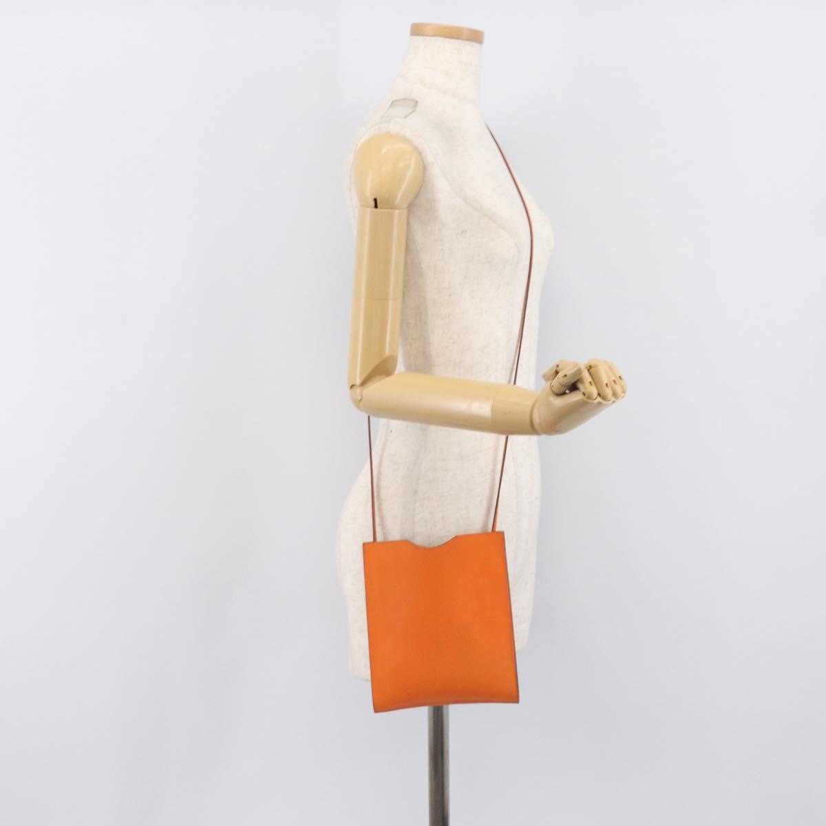 HERMES Onimetu Shoulder Bag Leather Orange Auth bs37999