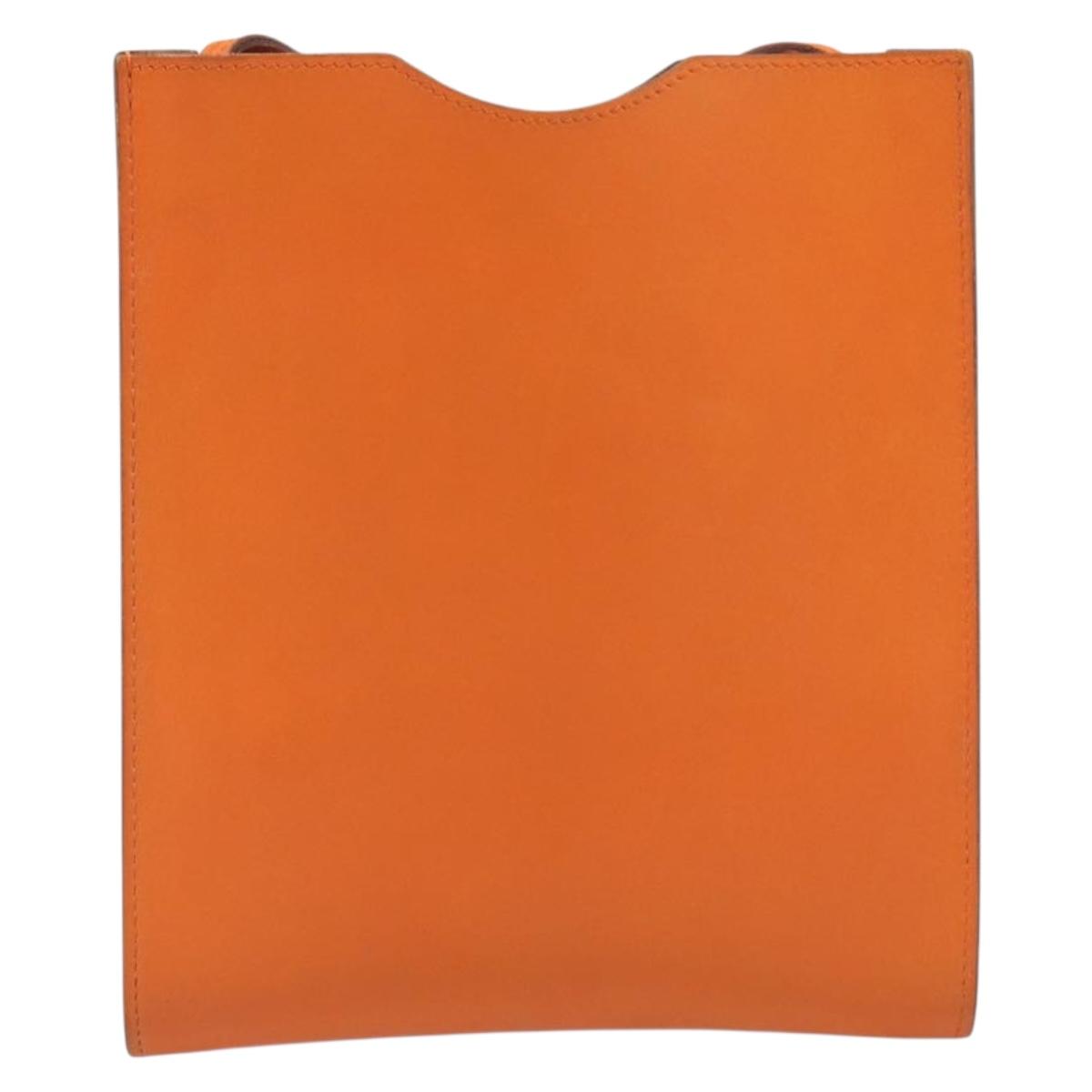 HERMES Onimetu Shoulder Bag Leather Orange Auth bs37999